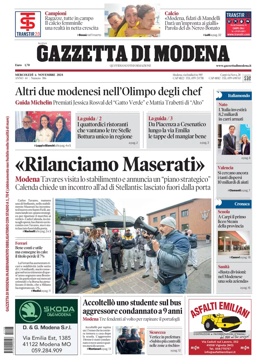 Prima-pagina-gazzetta di modena-oggi-edizione-del-2024-11-06